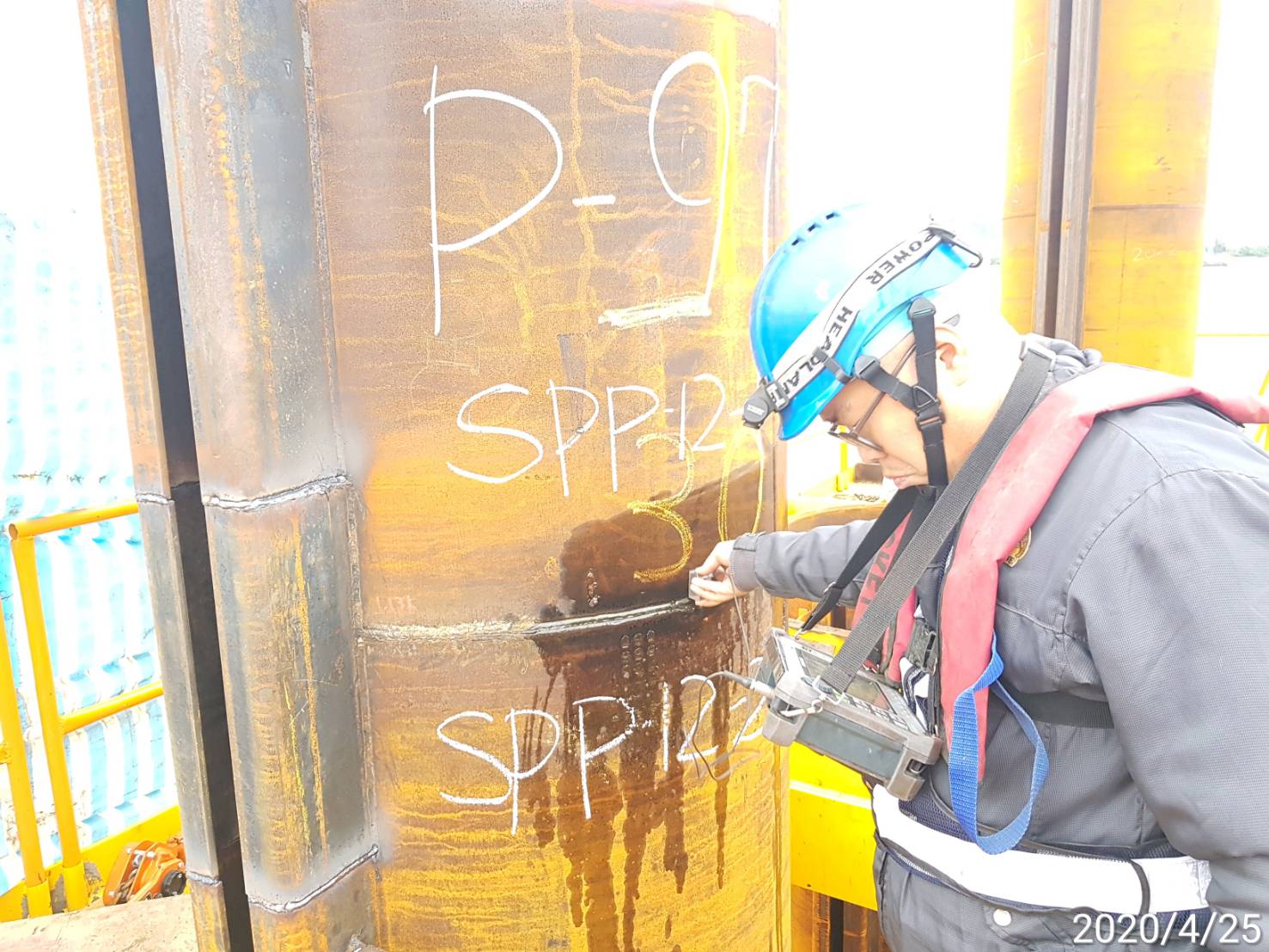 河中段鋼管樁接樁焊道檢測.