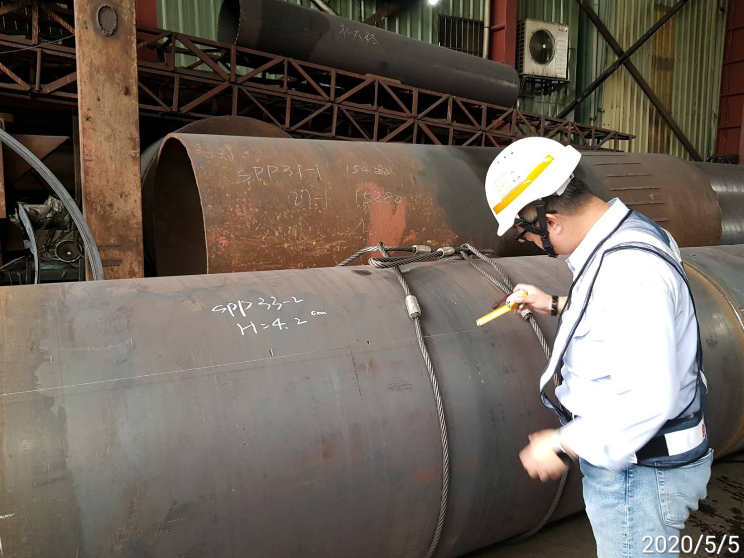 河中段鋼管樁套管工廠製作後銲道查驗